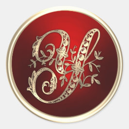 Goud en rood Monogram Y-envelop Ronde Sticker