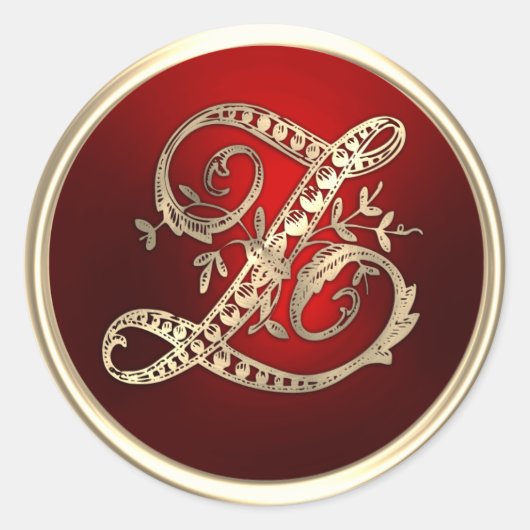 Goud en rood monogram Z-envelop Ronde Sticker (Voorkant)