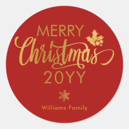 Goud en Rood Prettig Kerstmis Aangepaste Kerst Kla Ronde Sticker