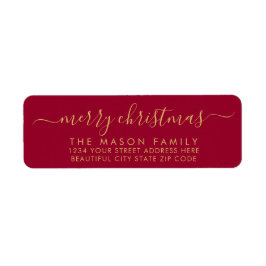 Goud en Rood Script Kerstretour Adreslabel Etiket