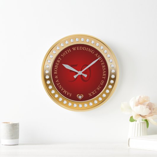 Goud en Rood Wit Diamanten Monogram Grote Klok (Huis)