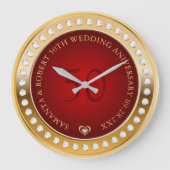 Goud en Rood Wit Diamanten Monogram Grote Klok (Voorkant)