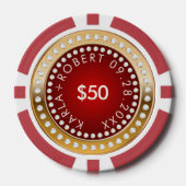 Goud en Rood Wit Diamanten Monogram Poker Chips (Voorkant)