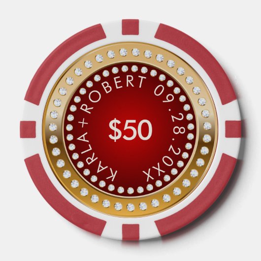 Goud en Rood Wit Diamanten Monogram Poker Chips (Voorkant)