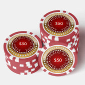 Goud en Rood Wit Diamanten Monogram Poker Chips (Opstapeling)