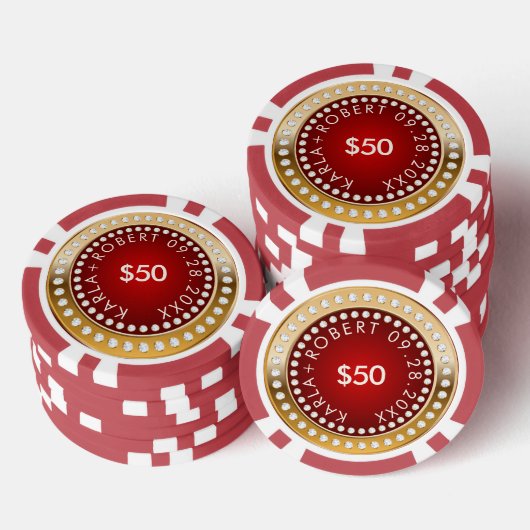 Goud en Rood Wit Diamanten Monogram Poker Chips (Opstapeling)