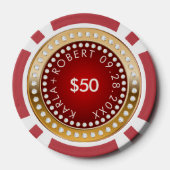 Goud en Rood Wit Diamanten Monogram Poker Chips (Achterkant)