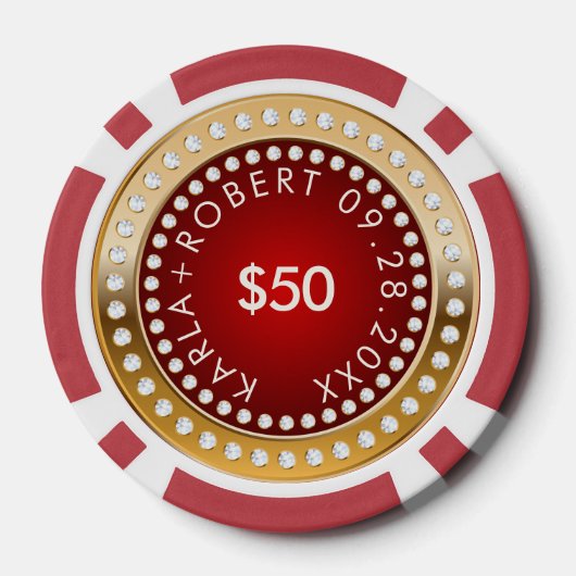 Goud en Rood Wit Diamanten Monogram Poker Chips (Achterkant)