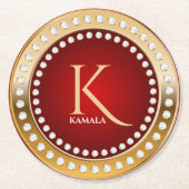 Goud en Rood Wit Diamanten Monogram Ronde Kartonnen Onderzetter (Voorkant)