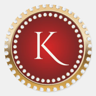 Goud en Rood Wit Diamanten Monogram Ronde Sticker