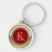 Goud en Rood Wit Diamanten Monogram Sleutelhanger (Voorkant)