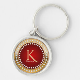 Goud en Rood Wit Diamanten Monogram Sleutelhanger