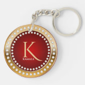 Goud en Rood Wit Diamanten Monogram Sleutelhanger (Achterkant)