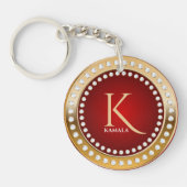 Goud en Rood Wit Diamanten Monogram Sleutelhanger (Voorkant)