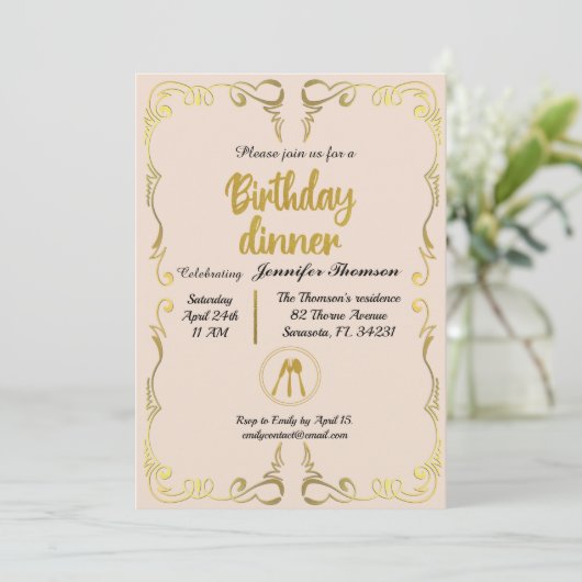 Goud en Roos - Binnendagse uitnodiging (Staand voorkant)
