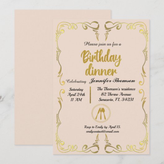 Goud en Roos - Binnendagse uitnodiging (Voorkant / Achterkant)