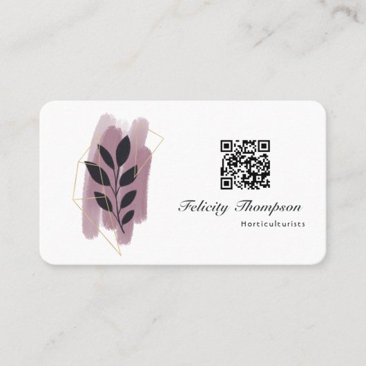 Goud en Roos Gouden Borstelstreken QR Code Visitekaartje (Voorkant)