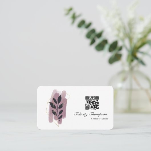 Goud en Roos Gouden Borstelstreken QR Code Visitekaartje (Staand voorkant)