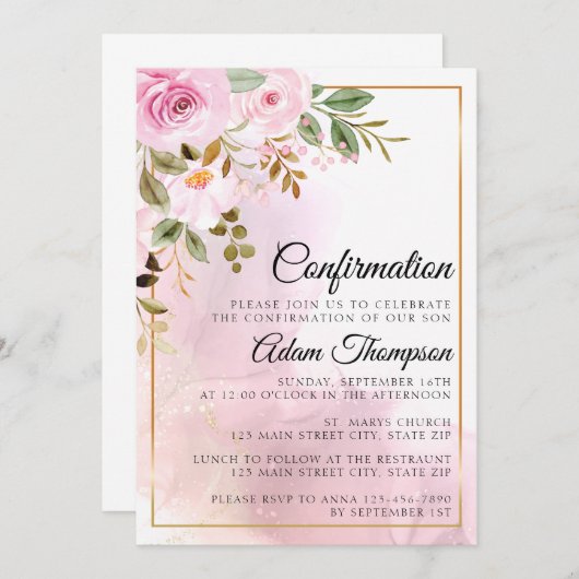 Goud en Roos Marmer Roze Bevestiging Kaart (Voorkant / Achterkant)