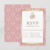 Goud en Roos Roze Damask islamitische moslim RSVP Kaartje (Voorkant / Achterkant)