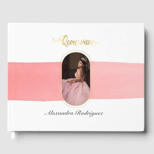 Goud en Roos Roze foto Quinceanera Gastenboek (Voorkant)