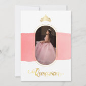 Goud en Roos Roze foto Quinceanera Kaart (Voorkant)