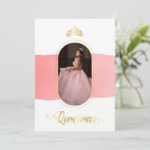 Goud en Roos Roze foto Quinceanera Kaart (Staand voorkant)
