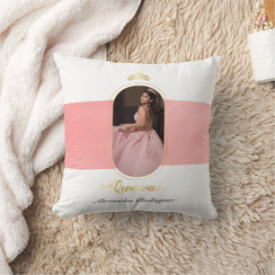 Goud en Roos Roze Foto Quinceanera Kneeling Kussen
