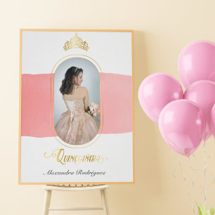 Goud en Roos Roze foto Quinceanera Poster