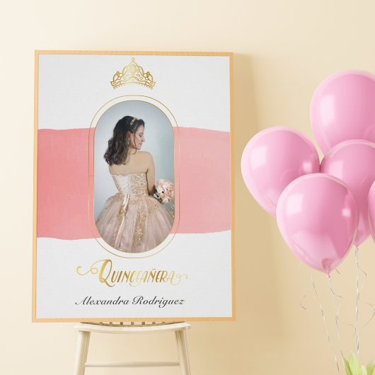 Goud en Roos Roze foto Quinceanera Poster