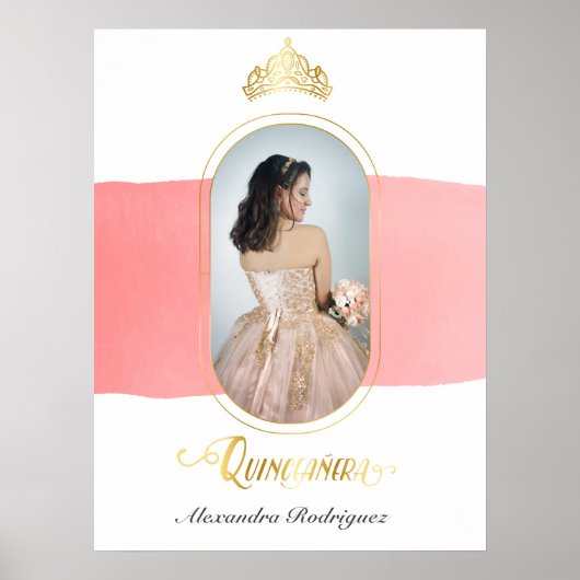 Goud en Roos Roze foto Quinceanera Poster (Voorkant)