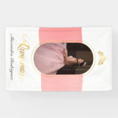 Goud en Roos Roze foto Quinceanera Spandoek (Horizontaal)