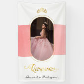 Goud en Roos Roze foto Quinceanera Spandoek (Verticaal)