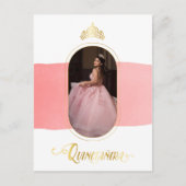 Goud en Roos Roze foto Quinceanera Uitnodiging Briefkaart (Voorkant)