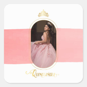 Goud en Roos Roze foto Quinceanera Vierkante Sticker