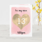  goud en roze 13e verjaardag kaart (Gele Bloem)