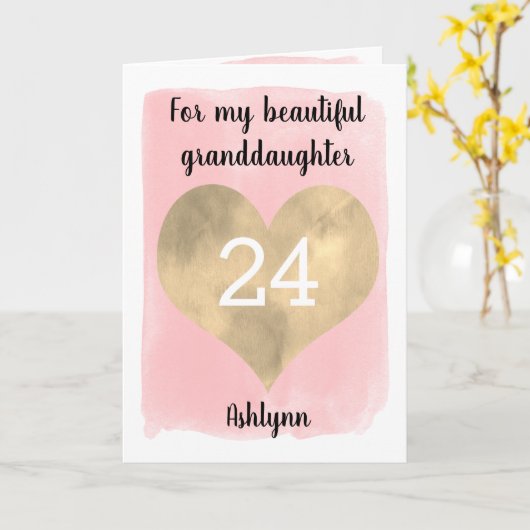  goud en roze 24e verjaardag kaart (Gele Bloem)