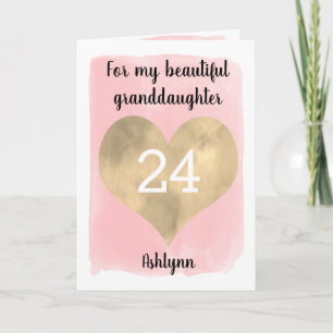  goud en roze 24e verjaardag kaart