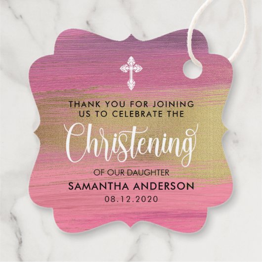 Goud en roze Abstract meisje doopsel dank u Bedankjes Labels (Achterkant)