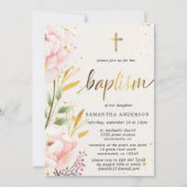 Goud En Roze Aquarel Meisje Doop Kaart (Voorkant)