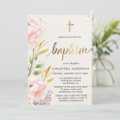 Goud En Roze Aquarel Meisje Doop Kaart (Staand voorkant)