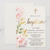 Goud En Roze Aquarel Meisje Doop Kaart (Voorkant / Achterkant)