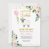 Goud en roze Baby shower met zoete kleine lammeren Kaart (Voorkant)