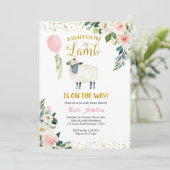 Goud en roze Baby shower met zoete kleine lammeren Kaart (Staand voorkant)