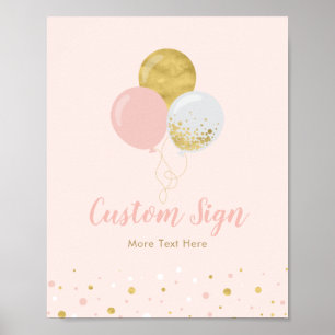 Goud en roze ballonnen   Aangepast Girl Birthday P Poster