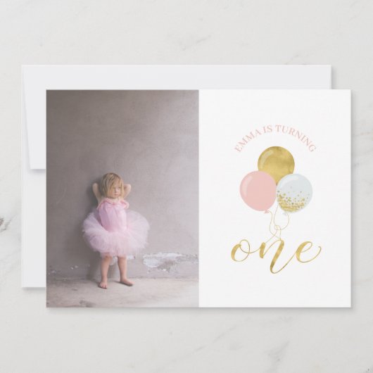 Goud en roze ballonnen | Eerste verjaardag van het Kaart (Voorkant)