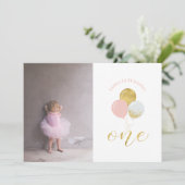 Goud en roze ballonnen | Eerste verjaardag van het Kaart (Staand voorkant)