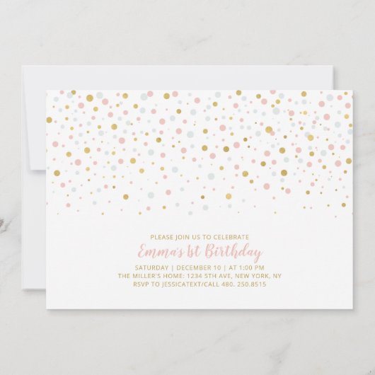 Goud en roze ballonnen | Eerste verjaardag van het Kaart (Achterkant)