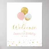 Goud en roze ballonnen | Eerste verjaardag van het Poster (Voorkant)
