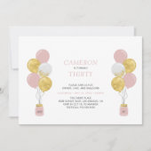 Goud en roze ballonnen Moderne geboorte Partij Kaart (Voorkant)